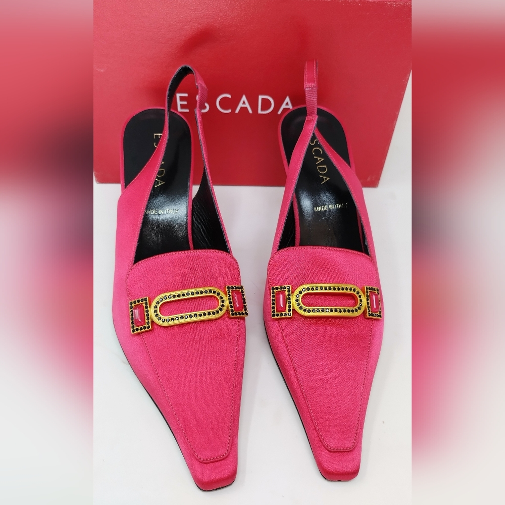 Escada Pink Embellished Mule Heels 8.5 - Picture 10 of 11